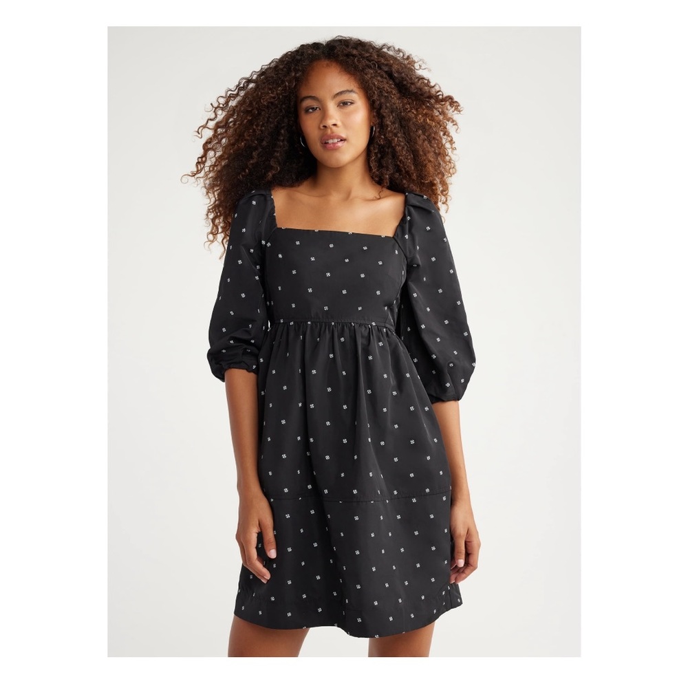 Free Assembly Women's Square-Neck Mini Dress with ¾ Sleeves
